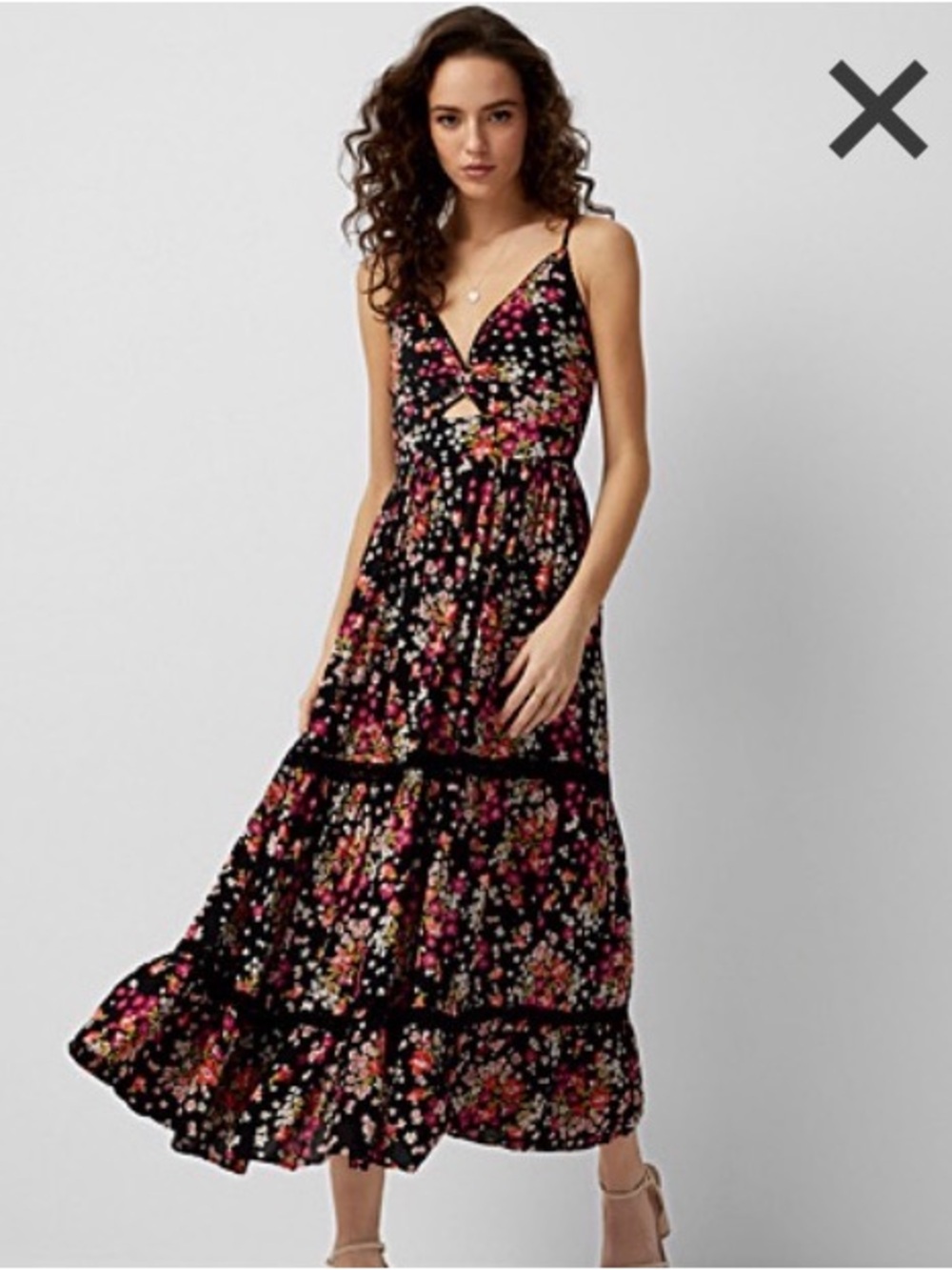 NWT Simons Floral Black & Pink Maxi Dress